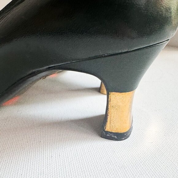 Vintage Colette Dark Forest Green Numbers Detail Kitten Heel Suede Heels 35.5 - Picture 6 of 10